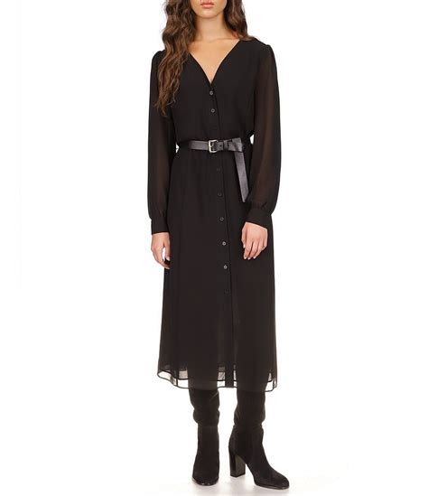 michael kors rolled sleeve belt dress|Michael Kors georgette dress.